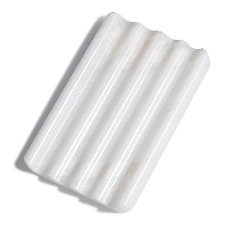 Porte-savon en marbre naturel à motif ondulé, porte-savon de comptoir pour salle de bain, Blanc / Gris