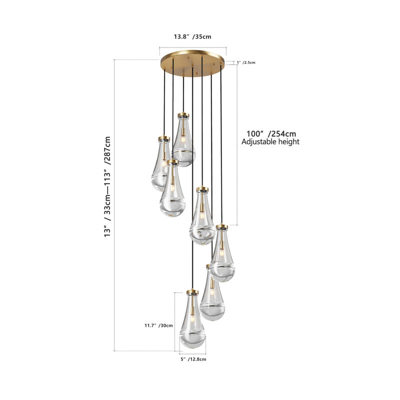 Luminaire suspendu moderne 7 lumières Raindrop, Or