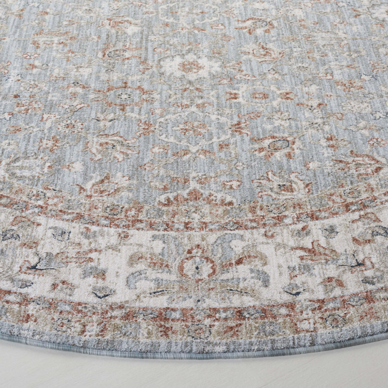 Tapis bleu / rouille en polyester tissé à la machine Lauren Ralph Lauren 1751, Rond 6 pi 7 po