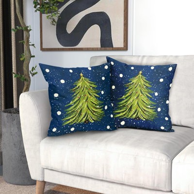 Ensemble de 2 housses de coussins de Noël en forme de sapin de Noël vert aquarelle
