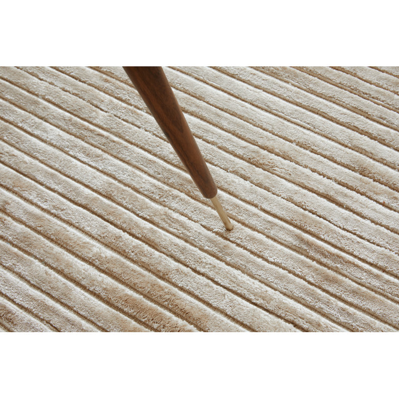 Houkime Tencel Striped Area Rug in Beige
