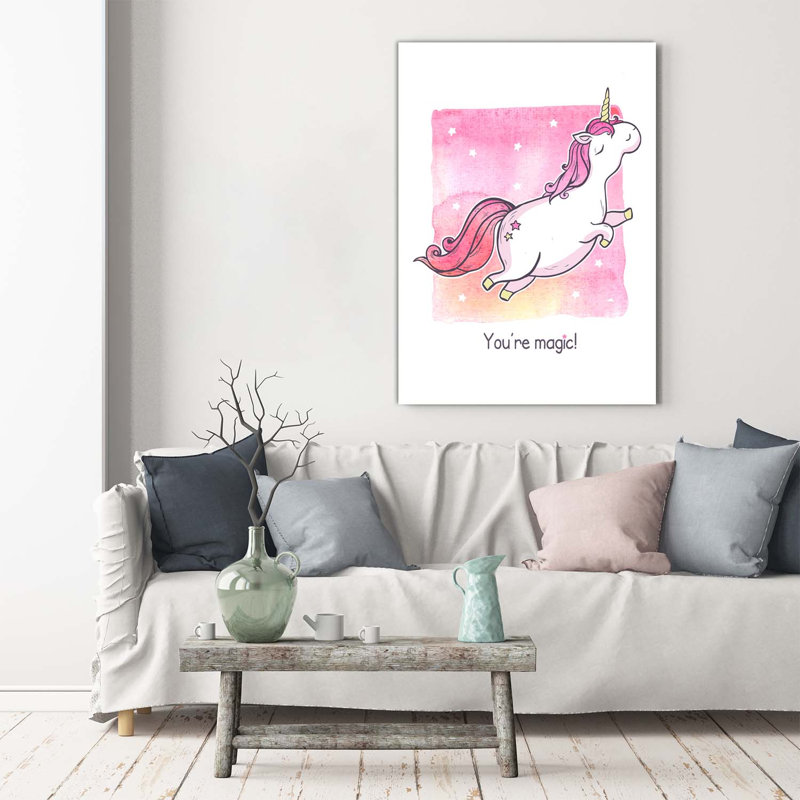Pink Unicorn 1 Piece Wrapped Canvas Wall Art