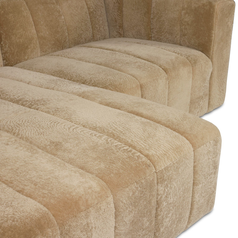 Curteria Upholstered Genuine Fur L-Shaped Sofa & Chaise, 28.5" H x 90" W x 68" D, Left Hand Facing