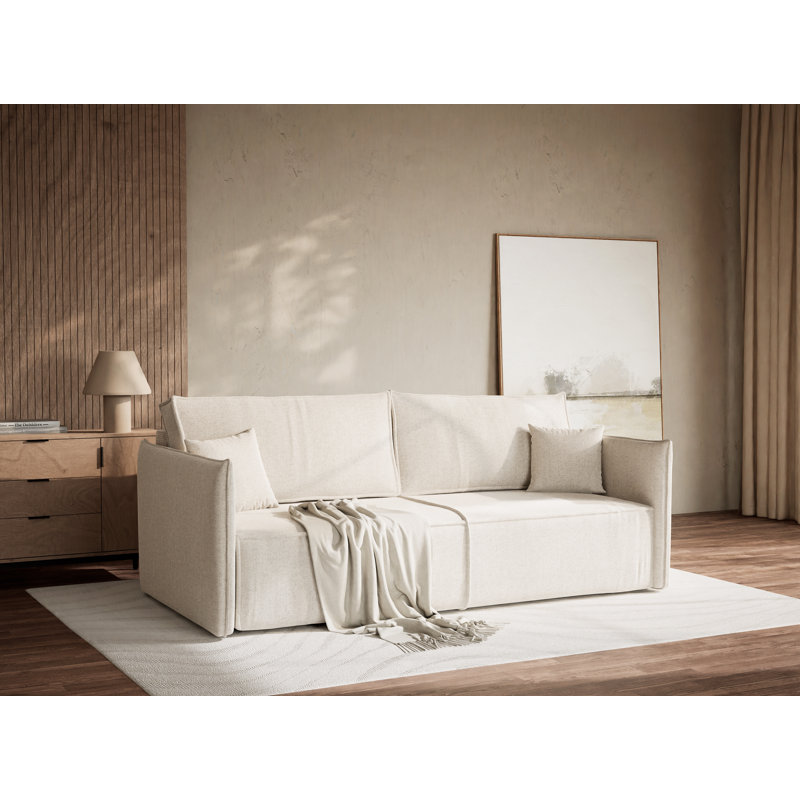 3 Seater Reclining Sofa, Cream Polyester