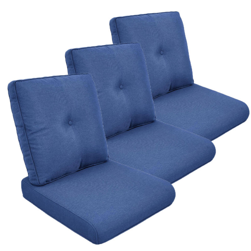 Schutt 22" W Olefin Outdoor Seat/Back Cushion with Removable Zippered Covers, Blue, 3 Seat/Back Cushion