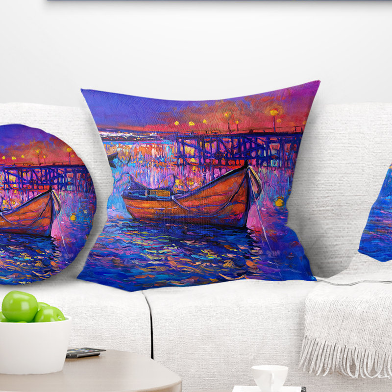Bateaux et la ville - Oreiller imprimé Sea & Shore, 16 po x 1 po, Coussin décoratif