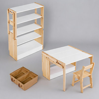 Table d'activités et chaise pour enfants, table convertible de 70 cm en étagères de rangement, bureau de bricolage avec 2 boîtes de rangement, ensemble table et chaise pour salle de jeux.

