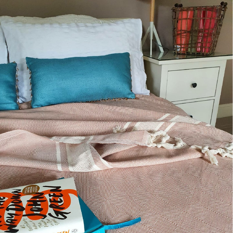 Eptakomi Cotton Chevron / Zig Zag Bedspread, 220 W x 260cm L, Cinnamon