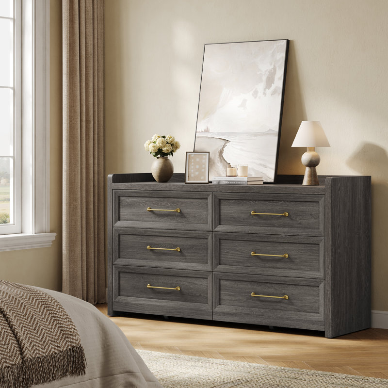 Commode moderne à 56 tiroirs l 56,4 po, Chêne gris foncé
