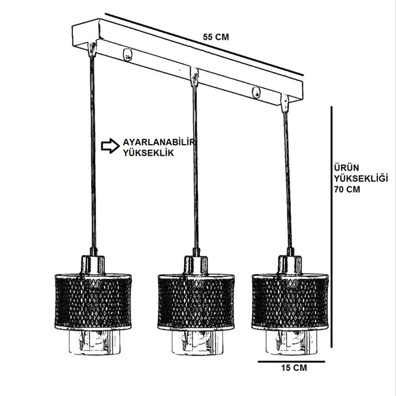 Luminaire suspendu tambour pour îlot de cuisine 3 lumières Weatherholt, Cuivre