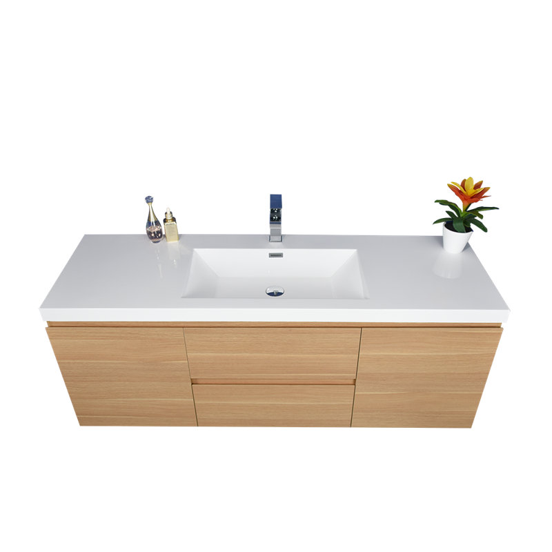 Ensemble de meuble-lavabo mural simple de 59,5 po Polychronis, Chêne de Coburg