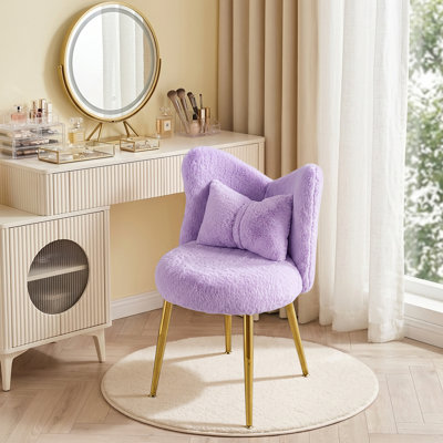 Fauteuil de coiffeuse à oreilles avec oreiller Bow, pieds en métal doré