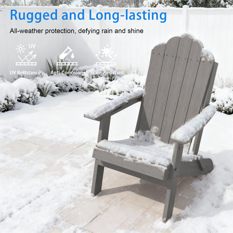 Heavy Duty HDPE Folding Adirondack Chair 350 lbs Capacity, Outdoor Adirondack Chair With Cup Holder for Patio, Lawn and Balcony
