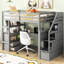 Lit mezzanine simple avec bureau, tablettes et escalier de rangement robuste gris-126433557-126433556