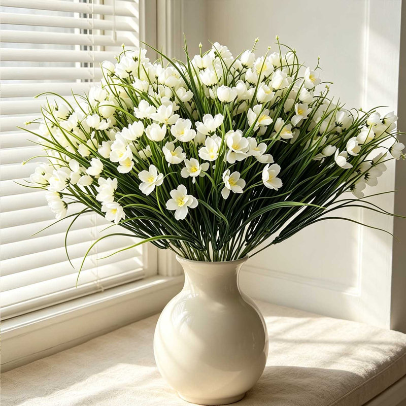 15 faisceaux de fleurs artificielles de fausses fleurs de magnolia résistantes aux rayons UV et à la décoloration, Blanc