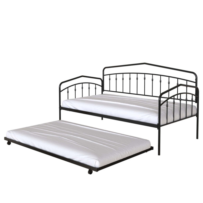 Lit de jour Fox avec lit gigogne, conception élégante et simple pour les espaces modernes, structure en métal durable, aucun sommier