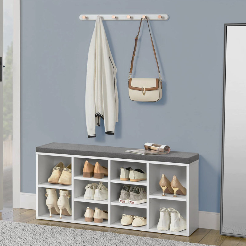 10 Pair Shoe Storage Bench, White