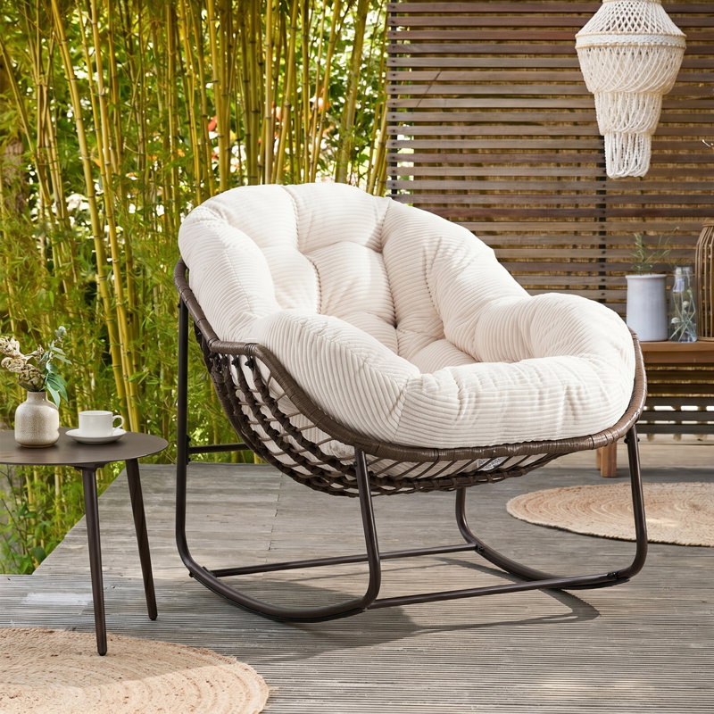 Fauteuil Papasan berçant surdimensionné pour patio, Blanc
