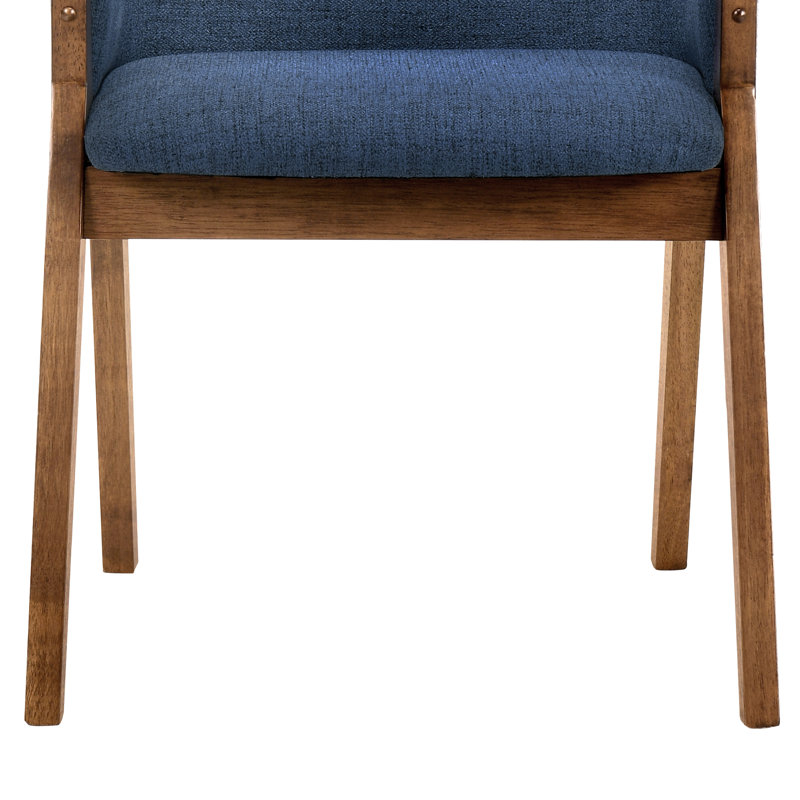 Chaises d'appoint de salle à manger avec accoudoirs en tissu et bois Moberly, Bleu, Noyer