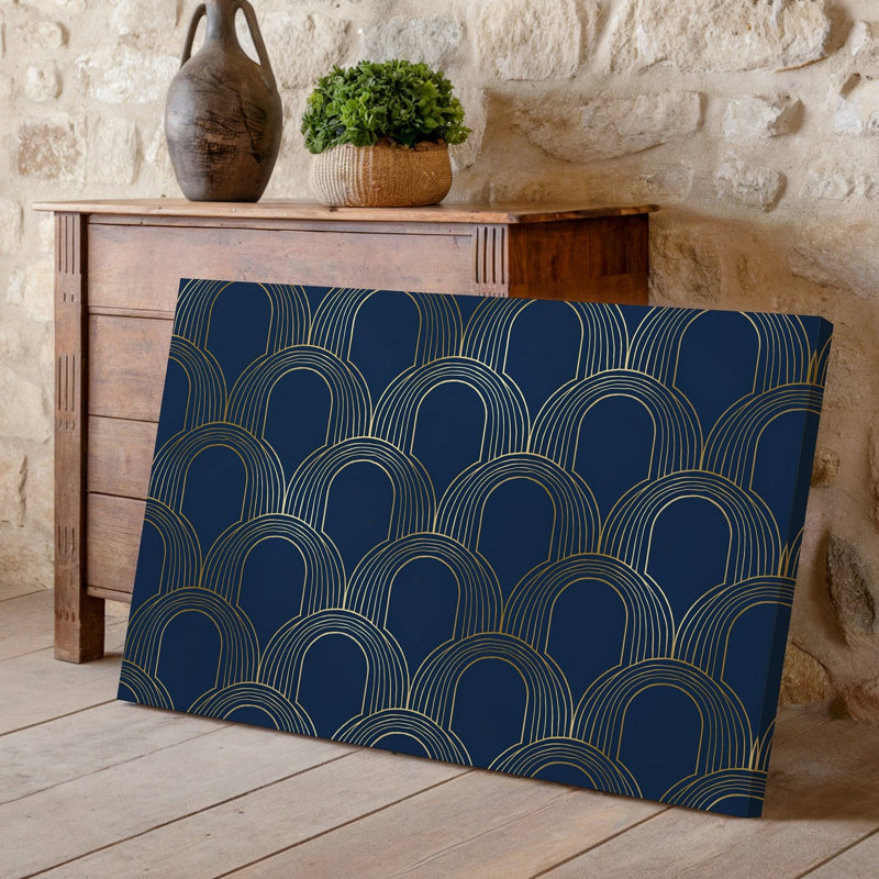 La toile crée un motif sans couture avec une série de formes d'art géométriques emboîtées principalement composées d'art oval allongé sur toile