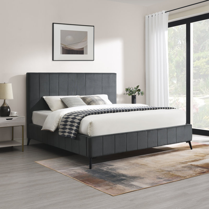 Bahoque Upholstered Platform Bed, Très grand, Gris foncé