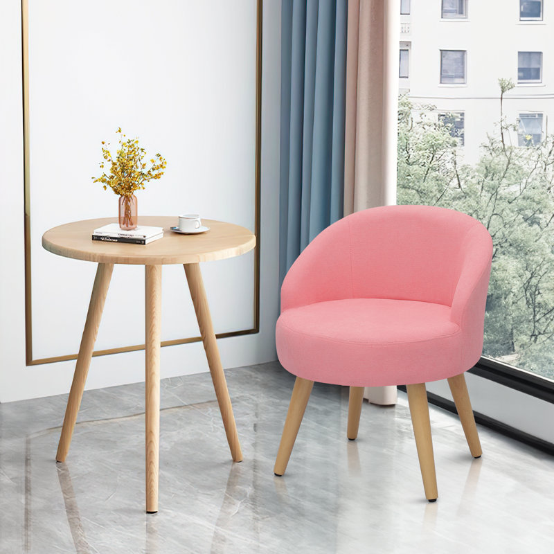 Upholstered Linen Accent Chair Modern Makeup Vanity Chair Soft Lounge Reading Chair with Wooden Legs, Pink
