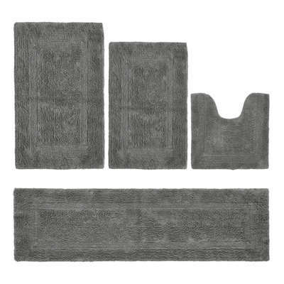 Lux  Premium 2370 GSM 100% Cotton 4 Piece Bath Rug Sets, Machine Washable, Super Absorbent & Tufted Weave Reversible Bath Mat for Bathroom, Shower, and Tub, Oeko-Tex Certified Bathroom Rugs, Gray
