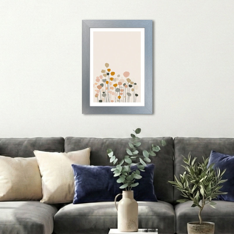 Minimal Wildflower Stems Wall Art Scandinavian Home Decor Giclee Art Print, gouache florals in soft peach and warm mustard 1 Piece Wall Art