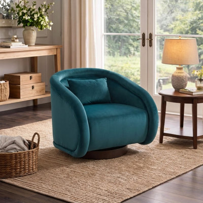 Ensemble de 2 fauteuils pivotants, fauteuil demi-tonneau pivotant à 360 degrés avec revêtement en peluche, fauteuil pivotant confortable en forme de citrouille pour le salon, la chambre à coucher ou le bureau
