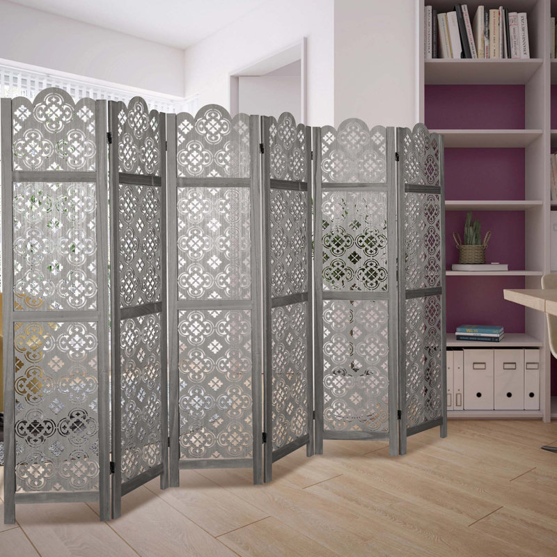 Paravent pliable 6 panneaux diviseur d'intimité, Gris