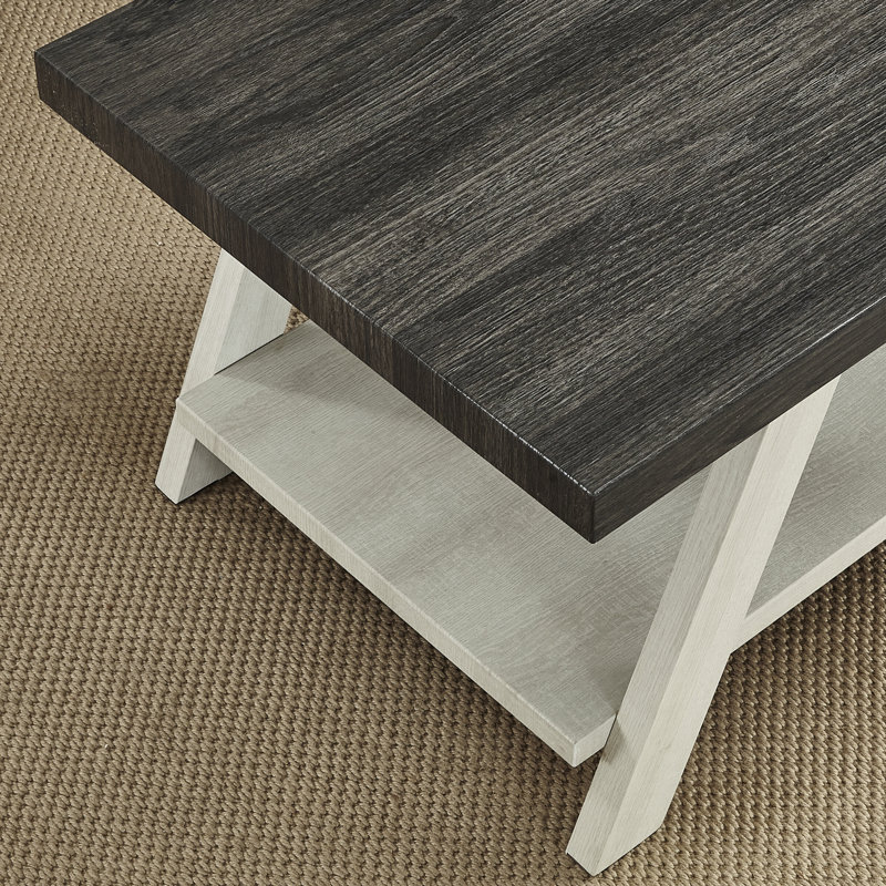 Table de bout contemporaine en bois à deux tons Athènes, Blanc antique, Gris anthracite, L 24 po x P 22 po x H 23 po