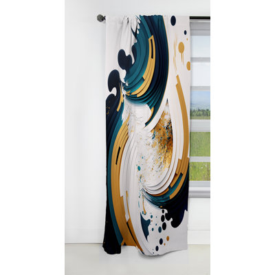 Bleu et or, art moderne abstrait, peinture VII - Rideau occultant en velours abstrait - 1 panneau