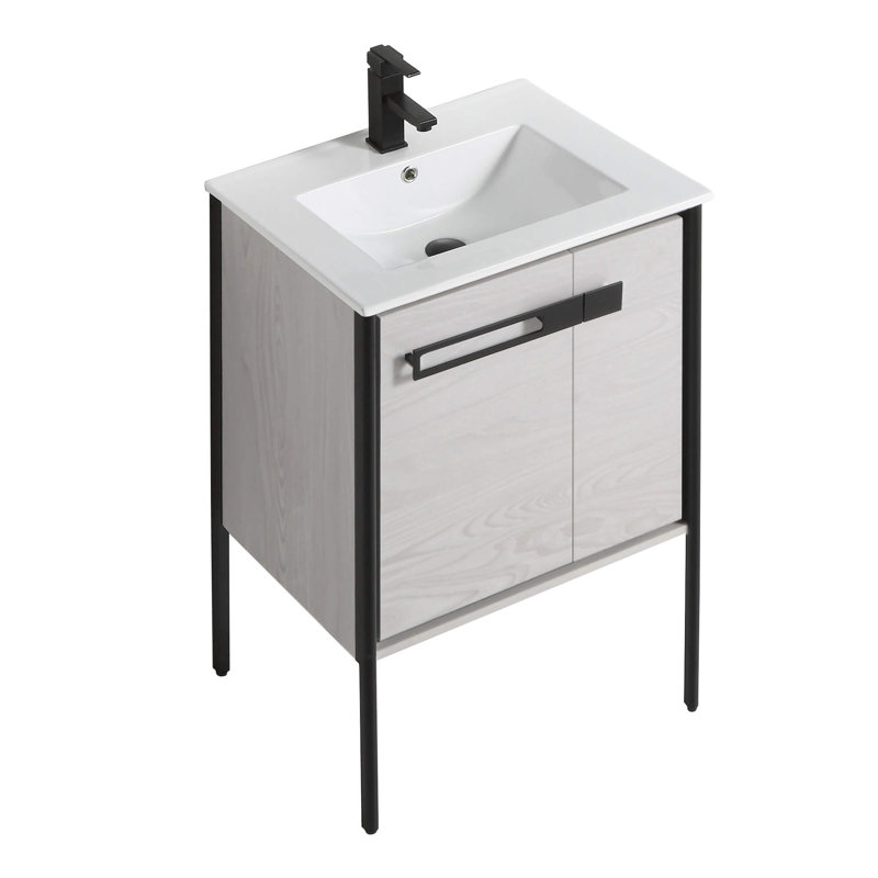 Meuble-lavabo simple 24 po, Noir mat, Chêne gris doux
