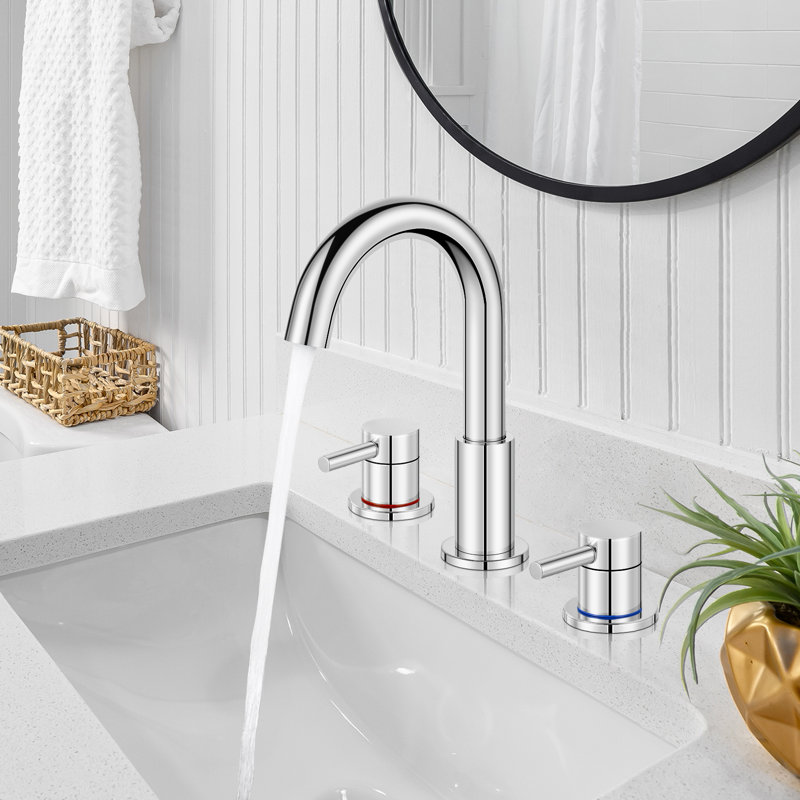 Widespread Bathroom Faucet 3 Hole, 2-handle  Bathroom Sink Faucet with Drain Assembly, Chrome