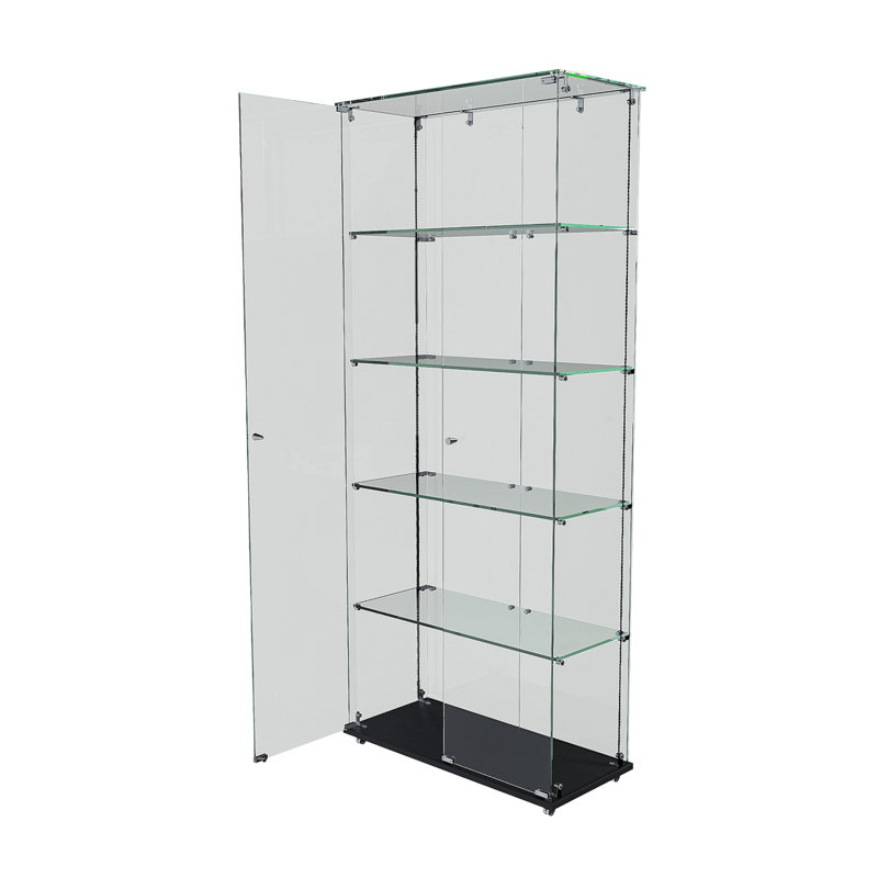 Vitrine à 5 niveaux en verre avec 5 modes DEL dynamiques, portes doubles et tablettes fixes pour un accès facile, vitrine au sol pour le bureau à domicile ou la présentation de magasin
