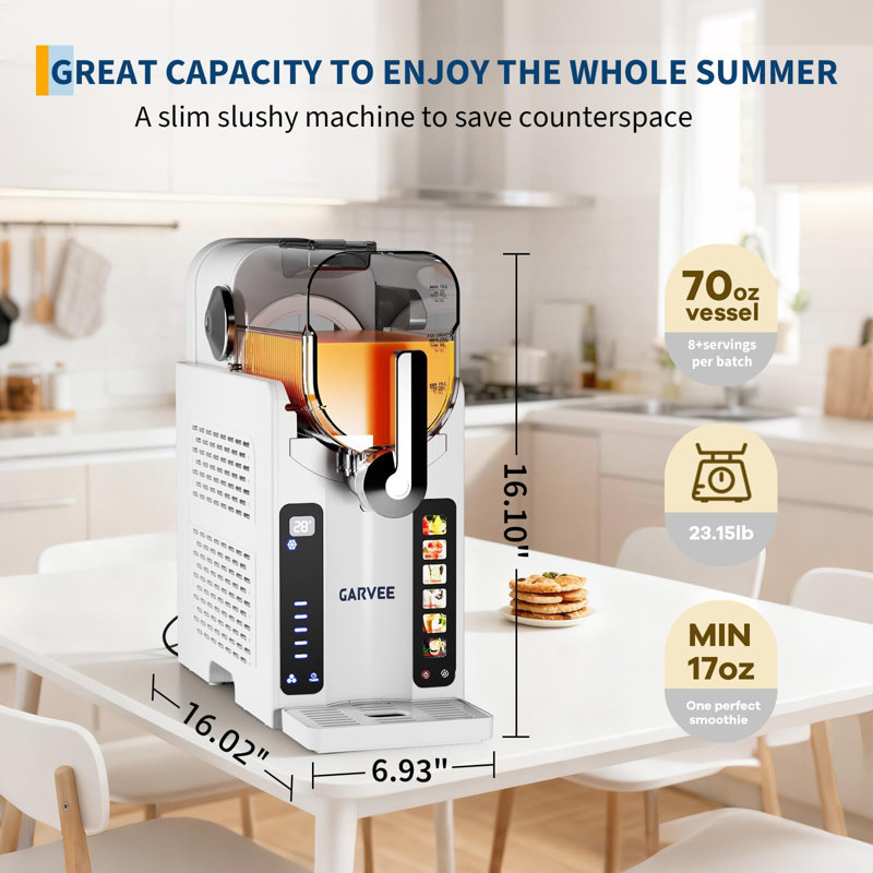 Machine à jus de 88 oz, machine à boissons glacées sans glace avec affichage à DEL, 6 programmes préréglés, compresseur silencieux pour margaritas, frappés, smoothies et glaces