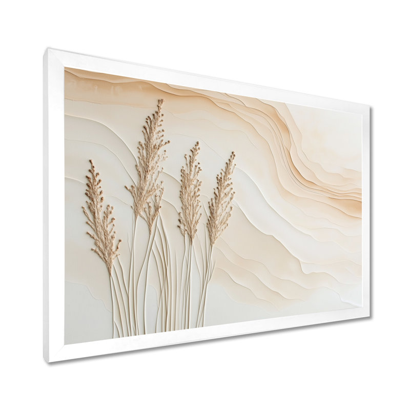 " Three Stems Of Stillness II ", 30" H x 40" W, White Picture Framed
