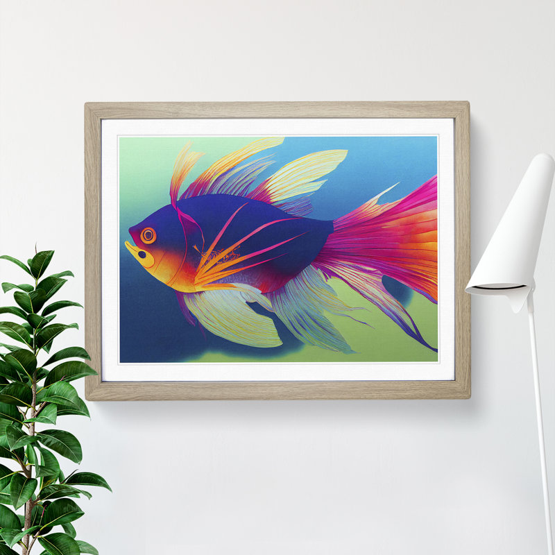 XH1022-3861X Fish Vol.3 - Single Picture Frame Print, 34cm H x 46cm W x 2cm D, Oak