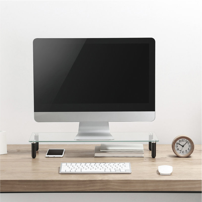 Clear Glass Monitor Stand with Black Legs