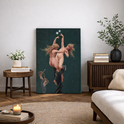Celestial Angel Duo Artwork, Romantic Starry Sky Pictures, Framed Canvas Giclee Print Wall Art