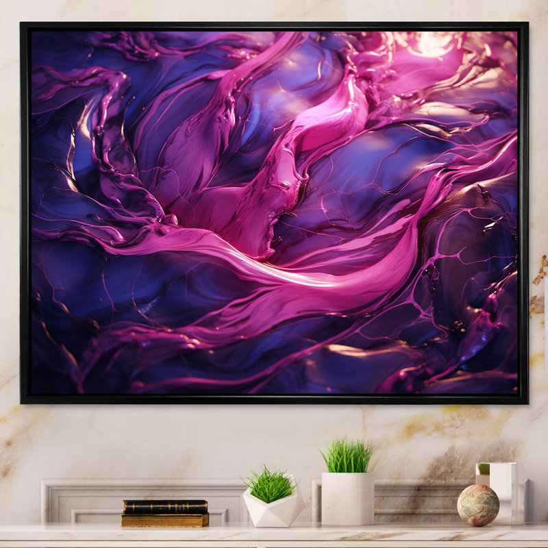 Décoration murale en marbre rose et mauve Essence III - marbre, Cadre flottant noir, H 34 po x l 44 po x P 1,5 po