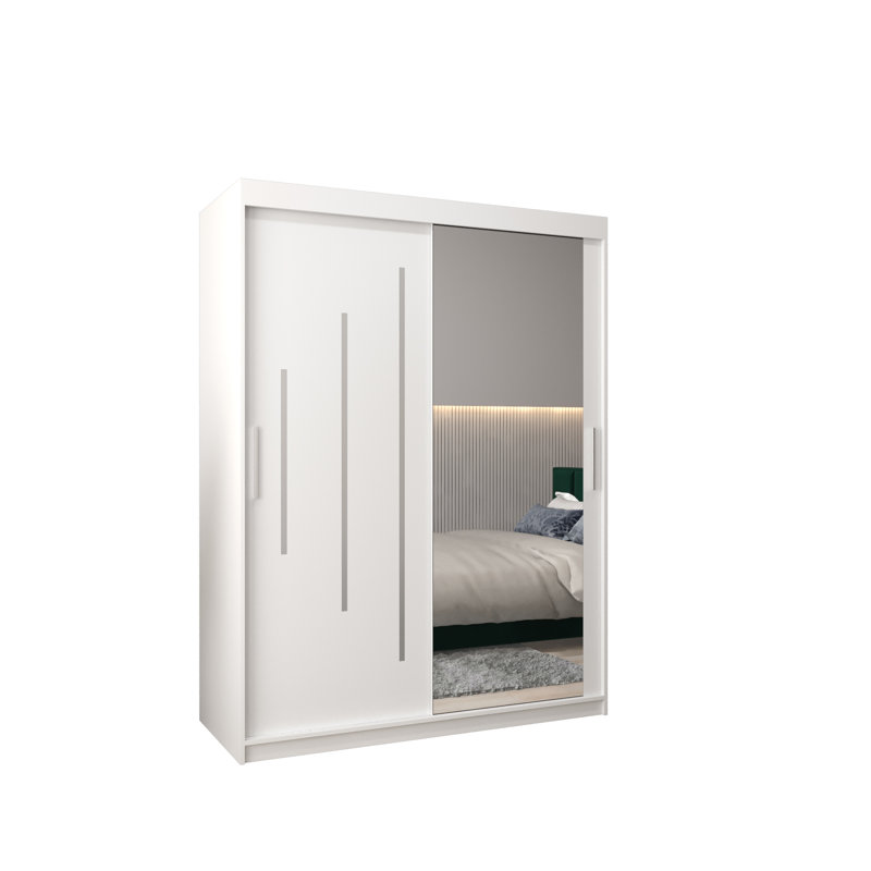 Natalie 2 Door Manufactured Wood Wardrobe, 200 cm H x 150 cm W x 62 cm D, Matt white