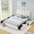Full Size Kids Upholstered Bed with Oversized Rabbit Ear Headboard and Music Sync, LED Light & 4 Storage Drawers, Boucle Fabric (79.5''X55.75''X41'')-1925109569