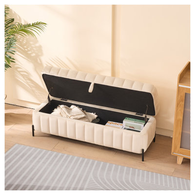 49.21" Wide Velvet Storage Bench with Soft Upholstered Seat, Beige