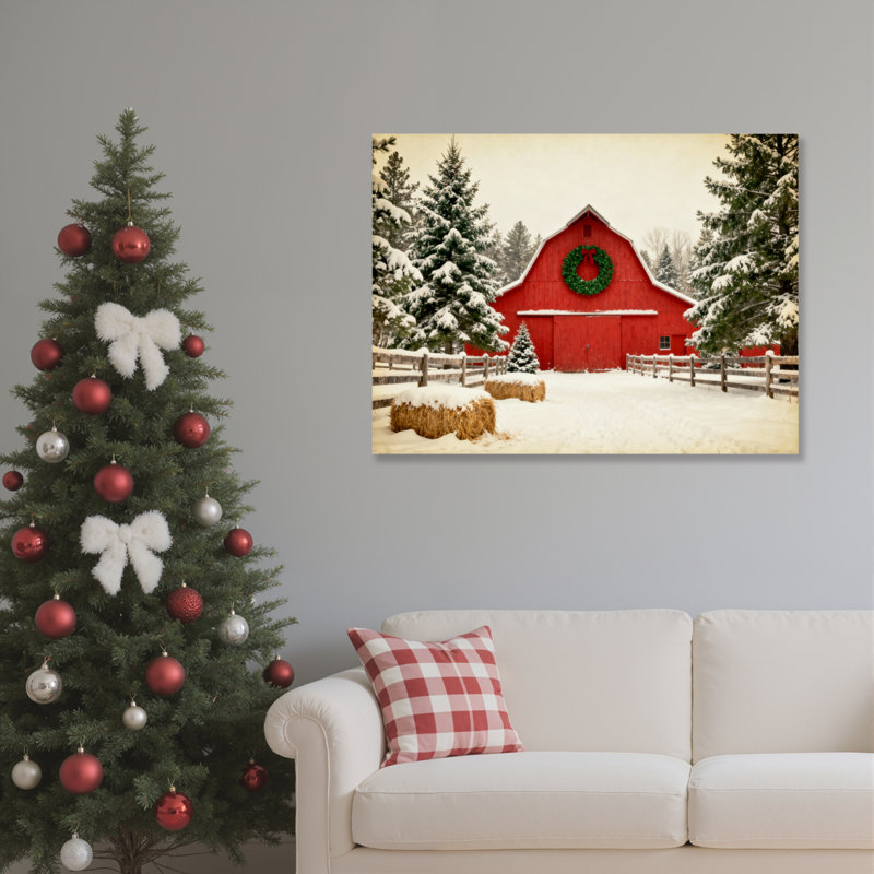 «Winter Barn Scene», art mural, H 16 po x l 24 po
