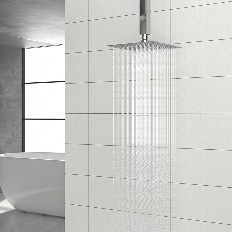 Pomme de douche à pluie carrée 8 po, fixation murale / plafond, Chrome