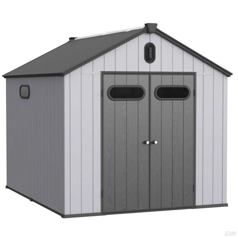 Remise de rangement en plastique et résine pour le jardin, Noir / gris clair, H 94,1 po x l 94,1 po x P 118,9 po incorrect