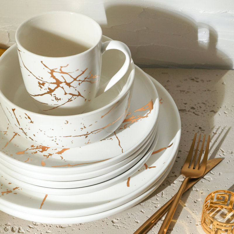 Stone Lain Zora 16-Piece Dinnerware Set Porcelain, Black