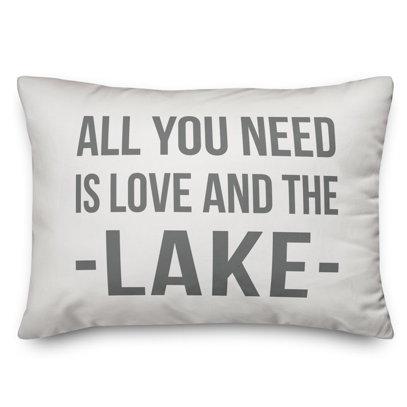 Textual Outdoor Throw Pillow, White/Gray