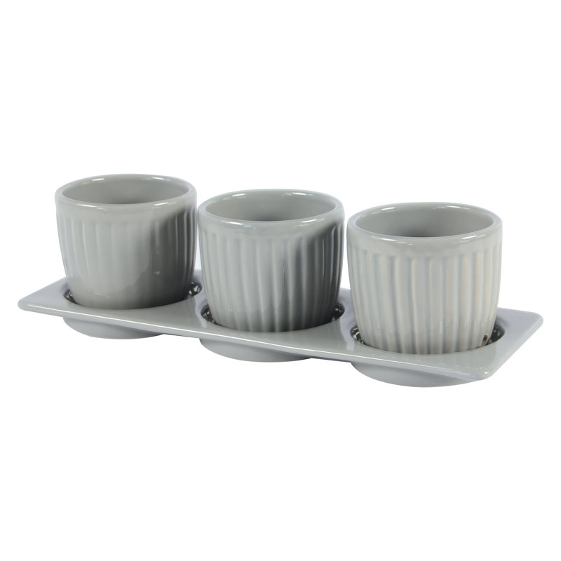 Brawner 3-Piece Pot Planter Set with Tray, Gray
